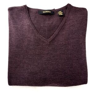 Bachrach Wool Blend Sweater Mens Medium Burgundy V-Neck Long Sleeve Pullover VTG